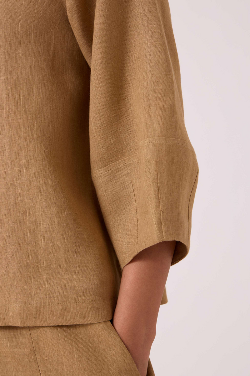 Bertie Tan Linen Top by The Summer House for women Worldwide