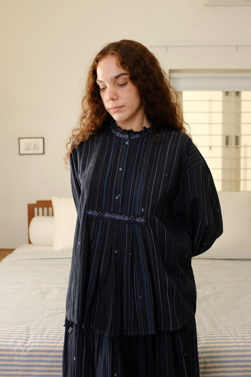 Clara Top cotton jamdani top/shirt by MASON AND MILL in blue for women Worldwide