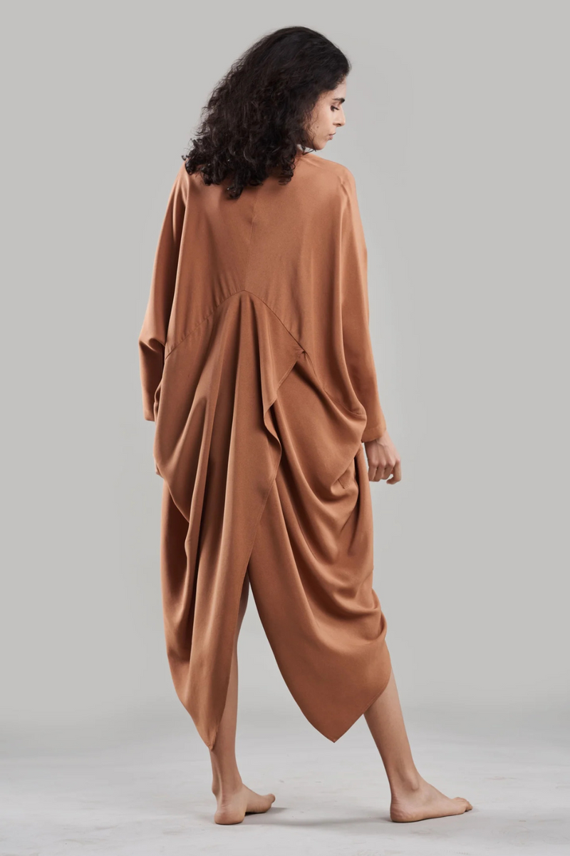 Amala Cape Dress silk by Ituvana in black color for women Worldwide