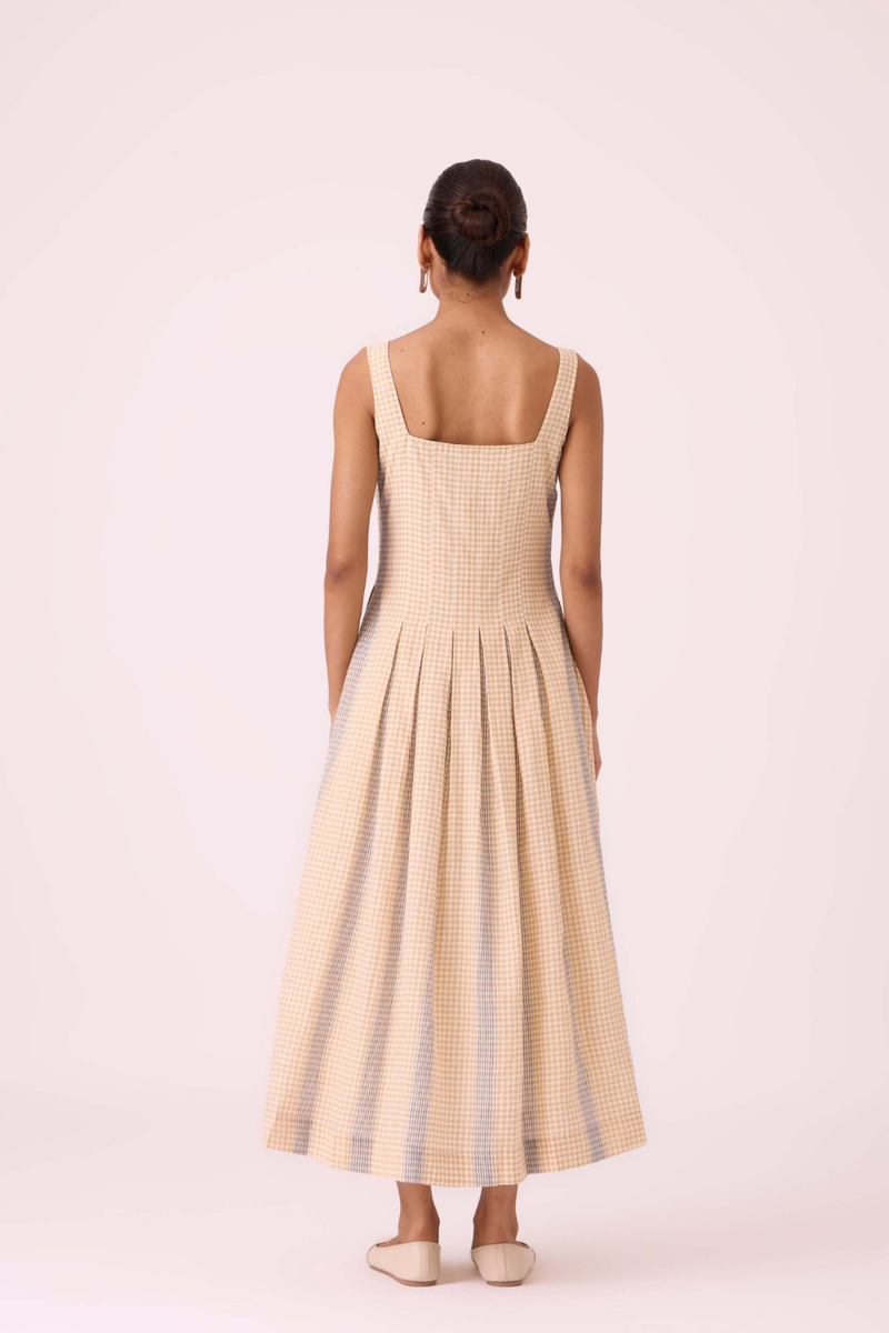 Bosie Beige Handwoven Dress cotton by The Summer House in pink color for women Worldwide