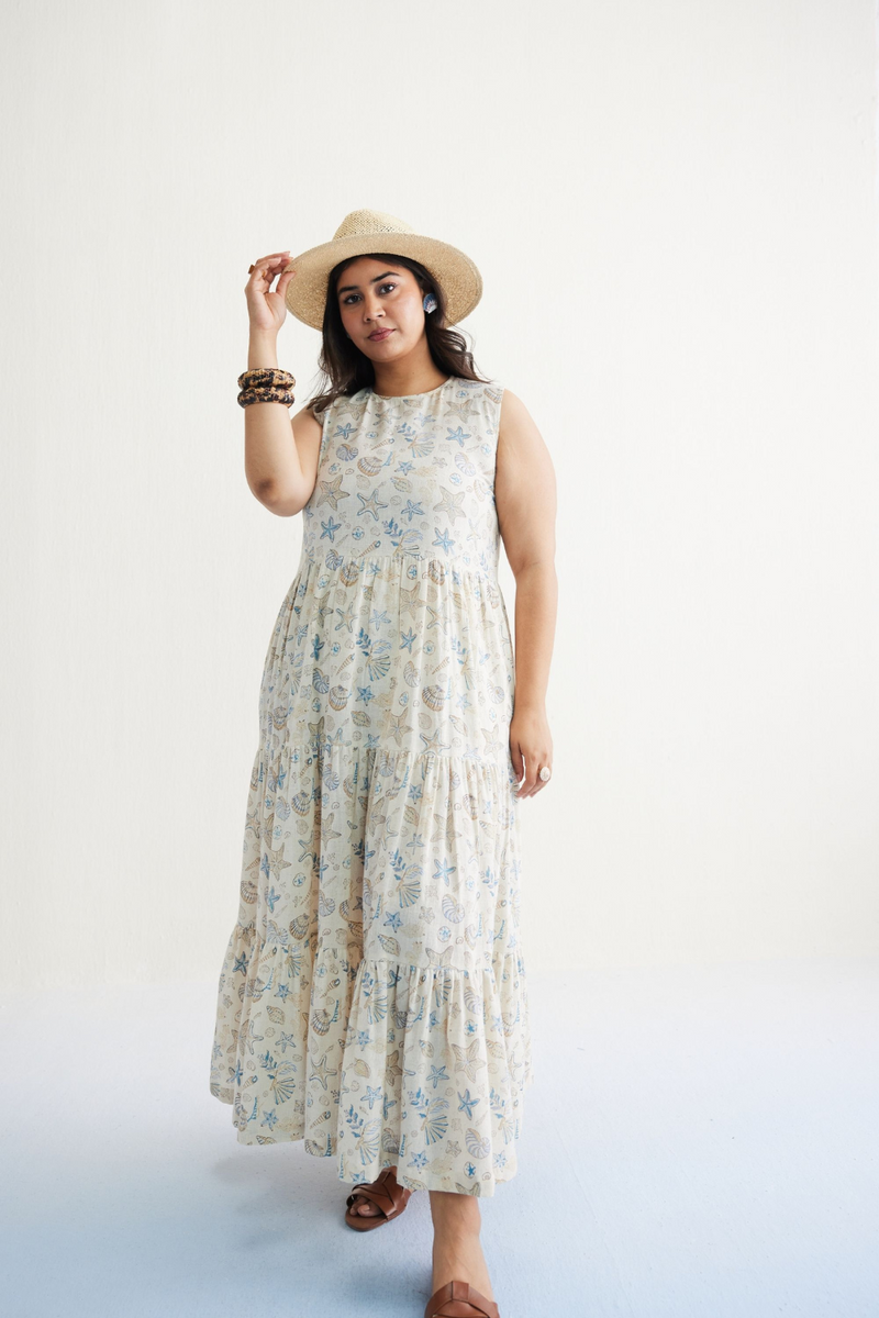 Ocean Island Handwoven Kala Cotton Maxi Dress cotton by SUI in white color for women Worldwide