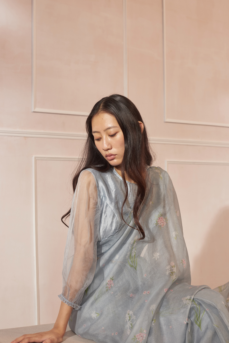 Rajnigandha & Periwinkle Kota Silk Sari silk by Nadiya Paar in blue color for women Worldwide