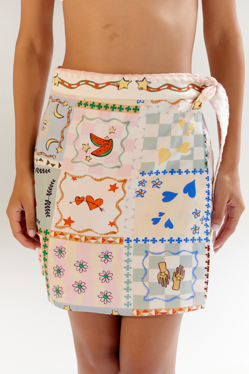 Wrap Me Round Skirt - Boardgame satin by NOIB for women Worldwide