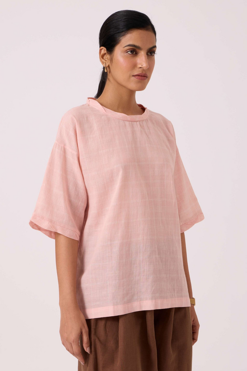 Laurie Pink Handwoven Top cotton by The Summer House in blue color for women Worldwide