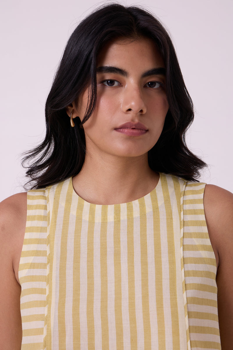 Asahi Yellow Striped Handwoven Tent top handwoven cotton top/shirt by The Summer House in yellow for women Worldwide