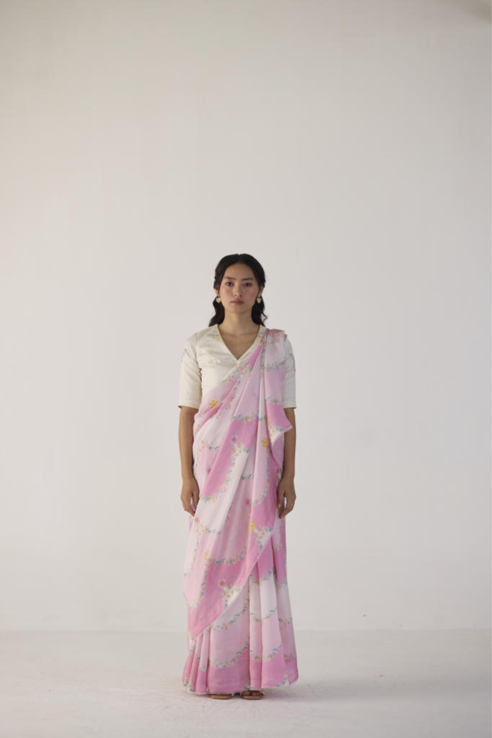 Gulmarg Mulberry Organza Silk Sari-Pink