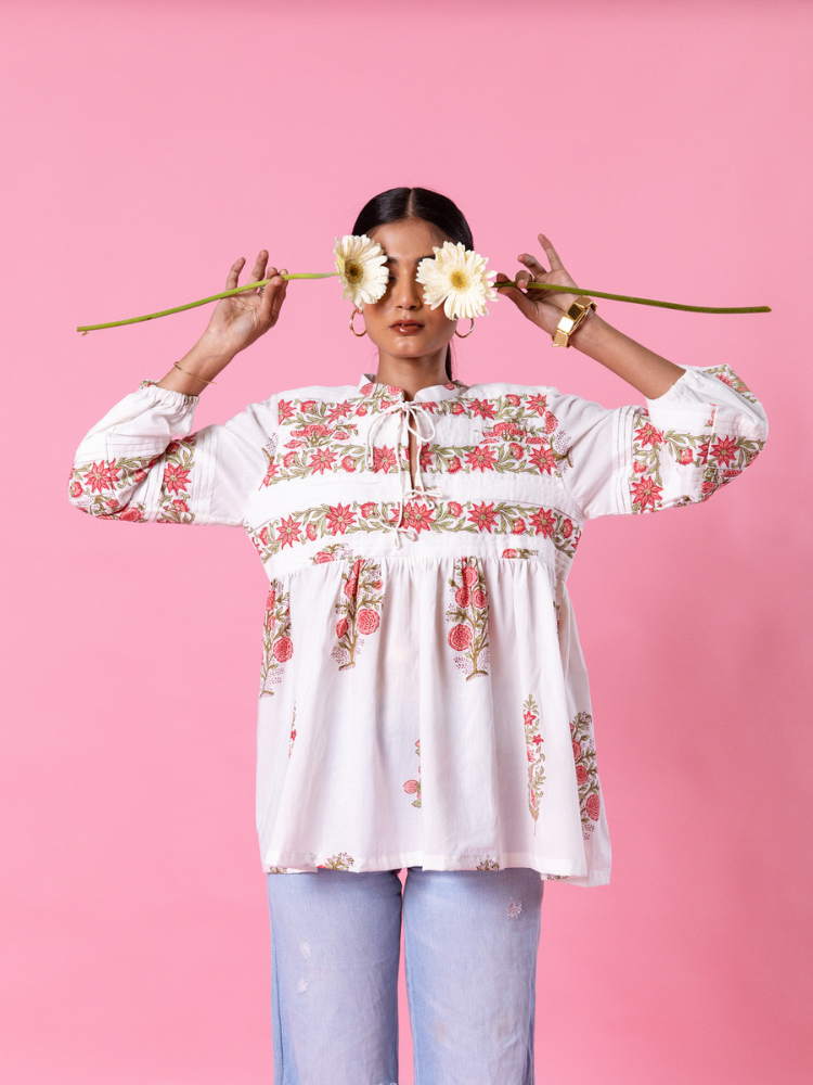 Florencia Peasent Top Top & Tunics by Marche in white color for women Worldwide