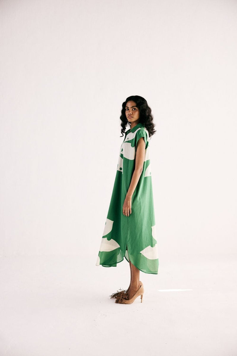 MAPLE LEAF SHIRT DRESS cotton by Khara Kapas in green for women Worldwide