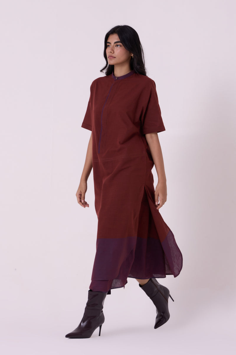 Hane Brown Colourblocked HandwovenTunic handwoven cotton tunics/kaftan by The Summer House in brown for women Worldwide