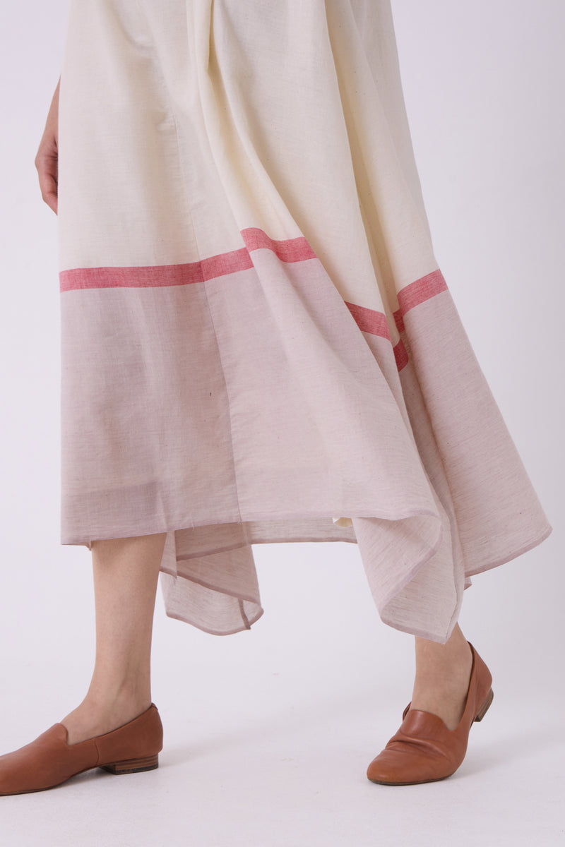 Jane Ecru Colourblocked Handwoven Dress handwoven cotton dress by The Summer House in off white for women Worldwide