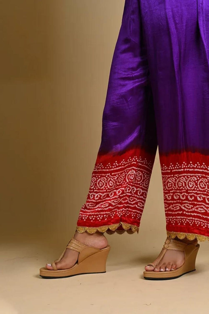 BANDHANI PANTS-PURPLE AND RED silk by Dyelogue in multi color for women Worldwide