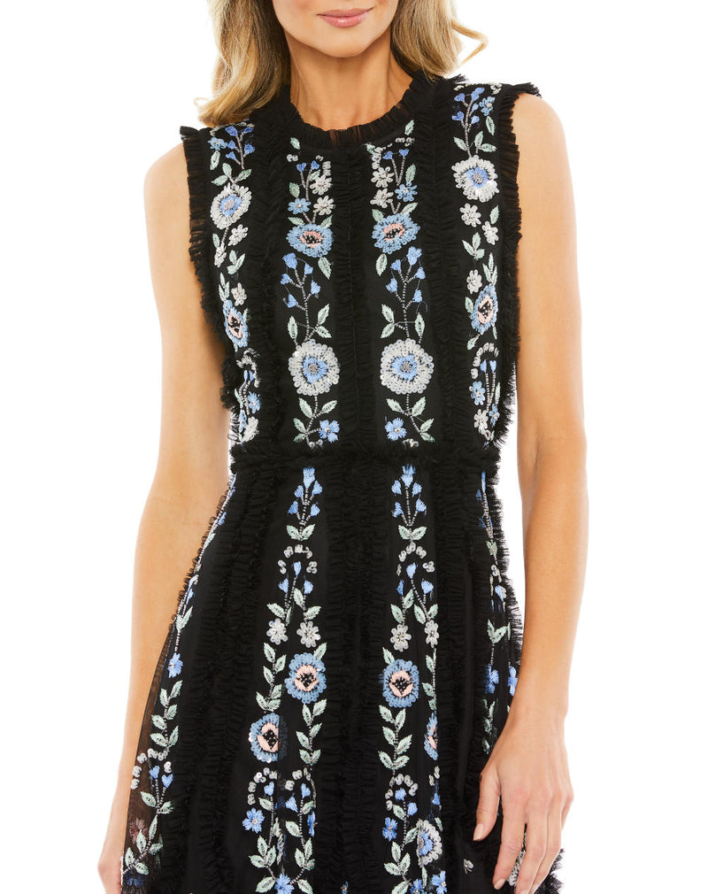 MD-9135 Embroidered Short Dress-Black by Mac Duggal in black color for women Worldwide
