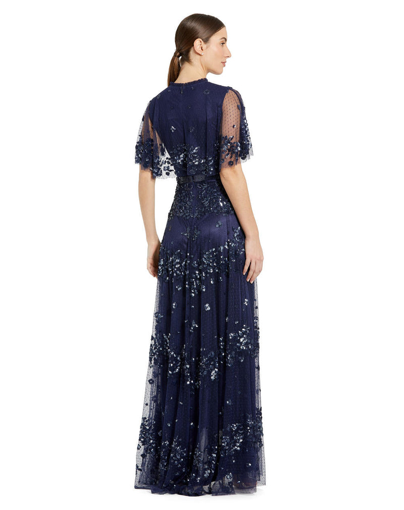 MD-9192 Veil Long Gown-Blue by Mac Duggal in blue color for women Worldwide
