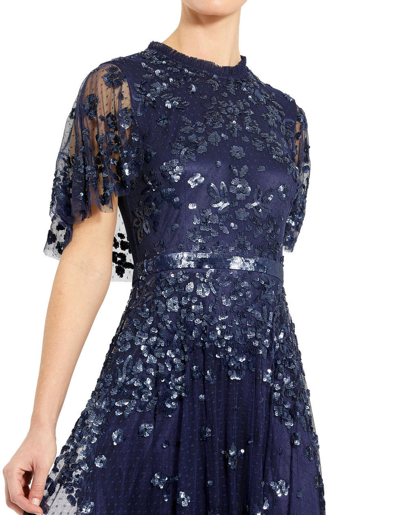 MD-9192 Veil Long Gown-Blue by Mac Duggal in blue color for women Worldwide