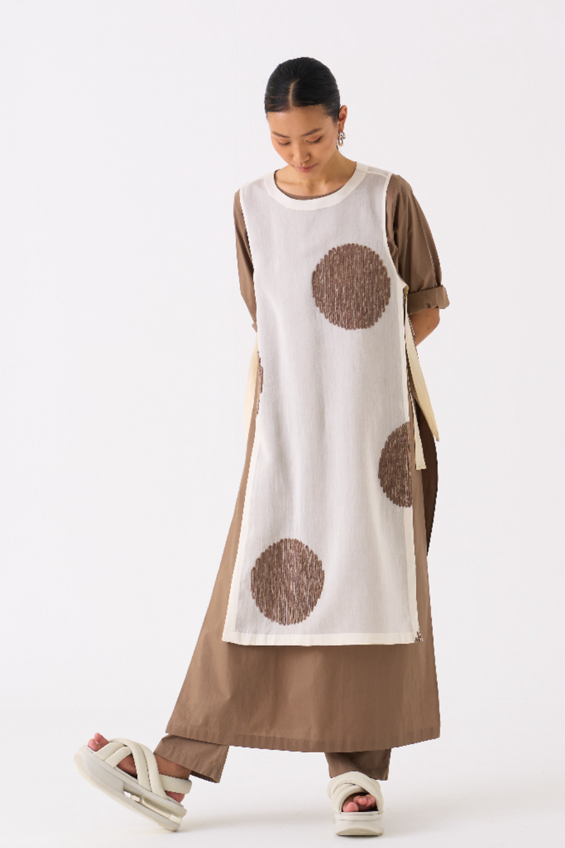 SIDE TIE OVERLAY TUNIC CO-ORD 
(SET OF 2)-IVORY & CEDAR poplin by THREE for women Worldwide