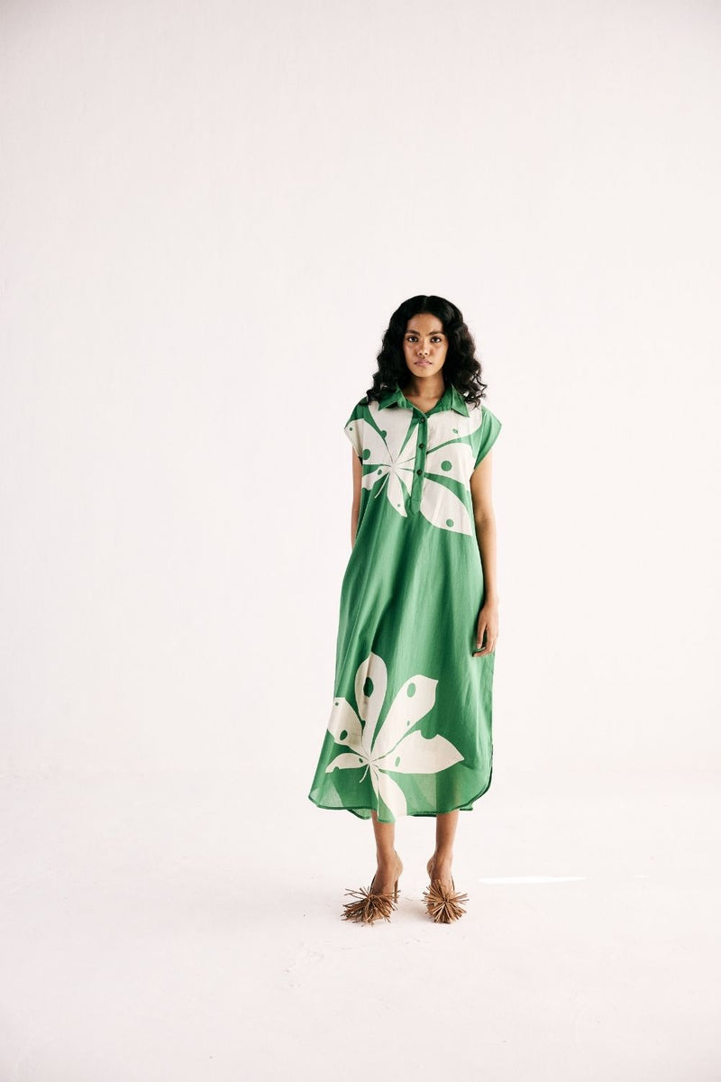 MAPLE LEAF SHIRT DRESS cotton by Khara Kapas in green for women Worldwide