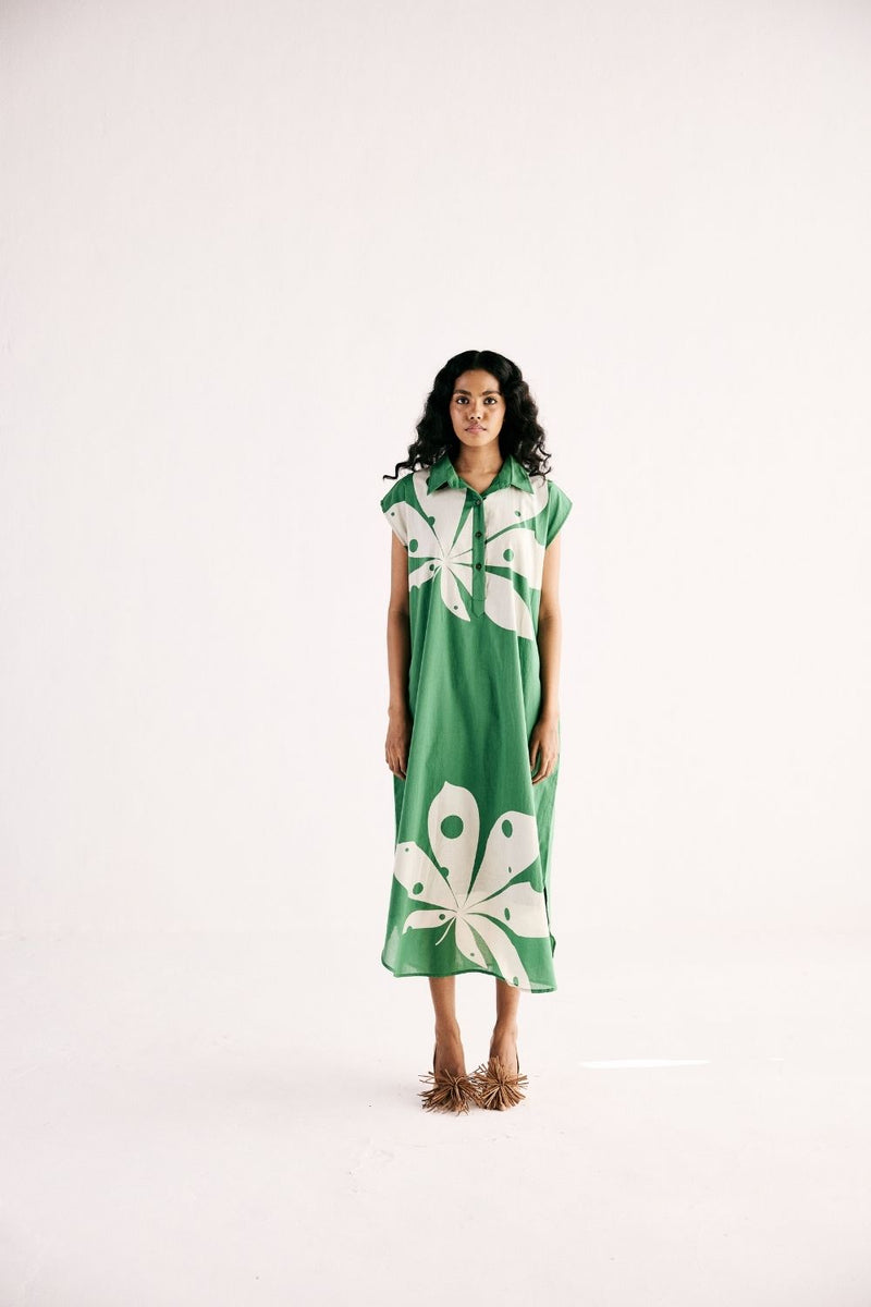 MAPLE LEAF SHIRT DRESS cotton by Khara Kapas in green for women Worldwide