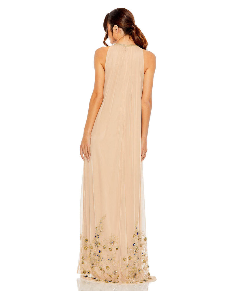MD-9232 Halter Long Gown-Beige by Mac Duggal in beige color for women Worldwide