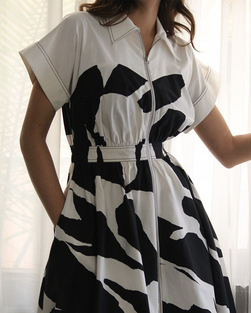 Stream cup zip dress 100% cotton by Leh Studios in black color for women Worldwide