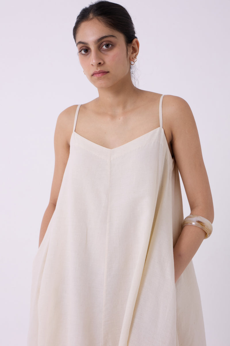 Jane Ecru Colourblocked Handwoven Dress handwoven cotton dress by The Summer House in off white for women Worldwide