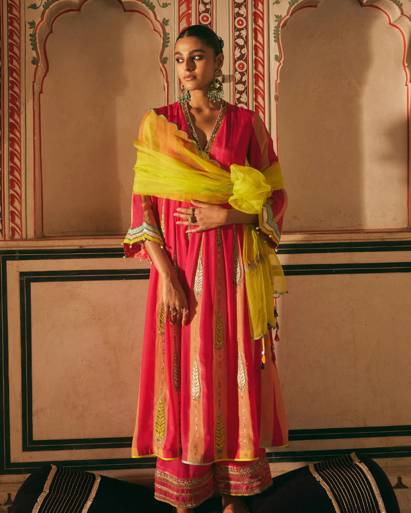 Khel Pink And Nude Pintuck Kurta Set mul by Rajiramniq in multi color for women Worldwide