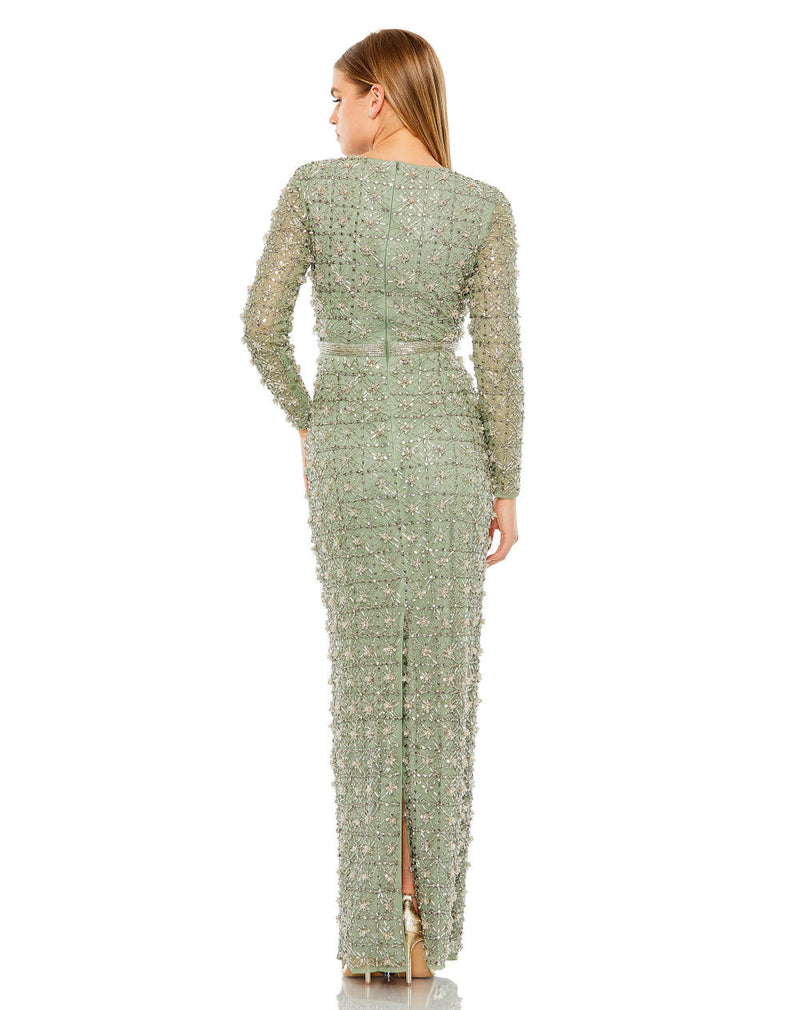 MD-93827 Fitted Long Dress-Green by Mac Duggal in green color for women Worldwide