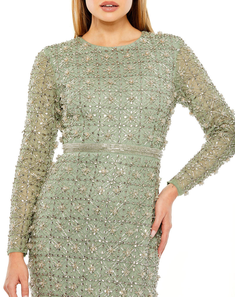 MD-93827 Fitted Long Dress-Green by Mac Duggal in green color for women Worldwide