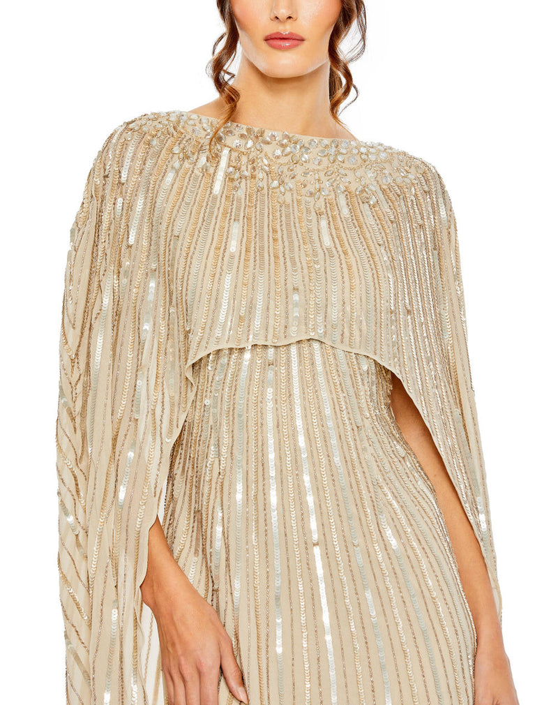 MD-93869 Cape Gown-Beige by Mac Duggal in beige color for women Worldwide