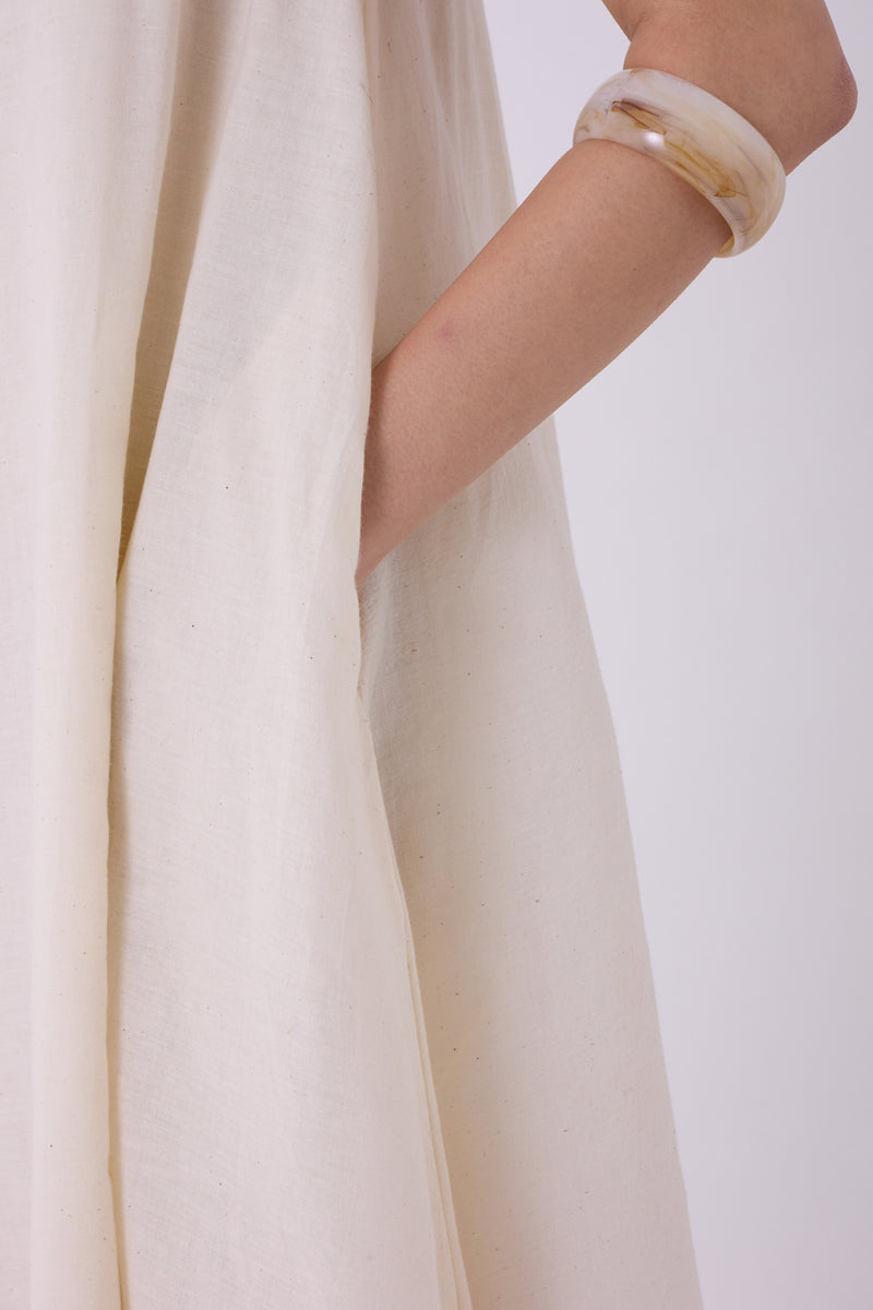Jane Ecru Colourblocked Handwoven Dress handwoven cotton dress by The Summer House in off white for women Worldwide