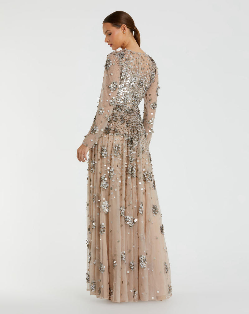94189-Longlseeve Mesh Embellished A Line Gown by Mac Duggal for women Worldwide
