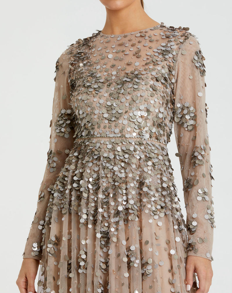94189-Longlseeve Mesh Embellished A Line Gown by Mac Duggal for women Worldwide