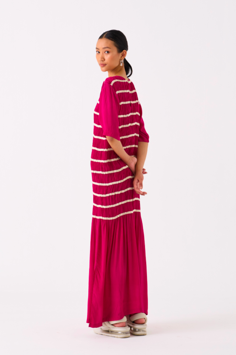 SHIRRING DRESS-FUSCHIA by THREE for women Worldwide