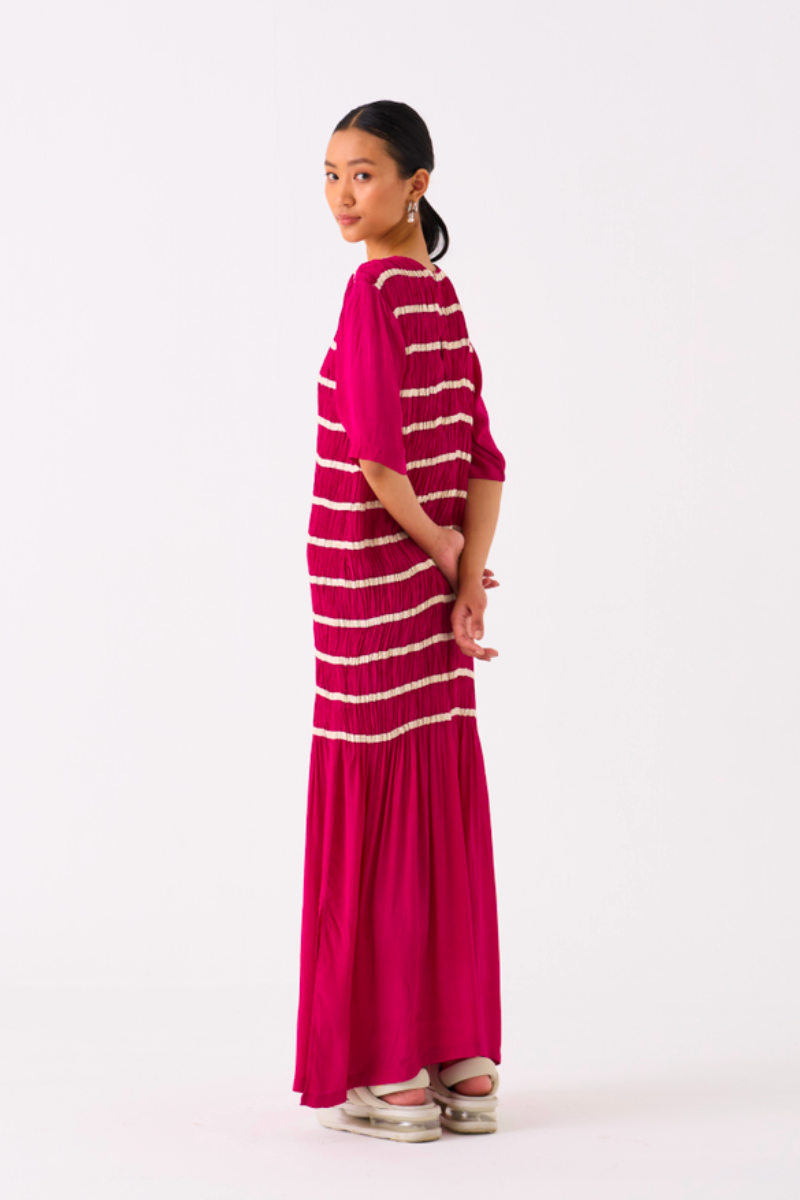 SHIRRING DRESS-FUSCHIA