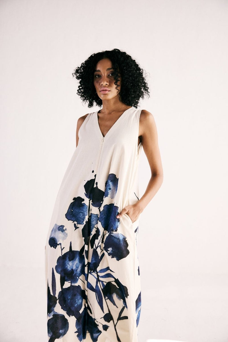 CELESTIAL INK JUMPSUIT cotton by Khara Kapas in white for women Worldwide