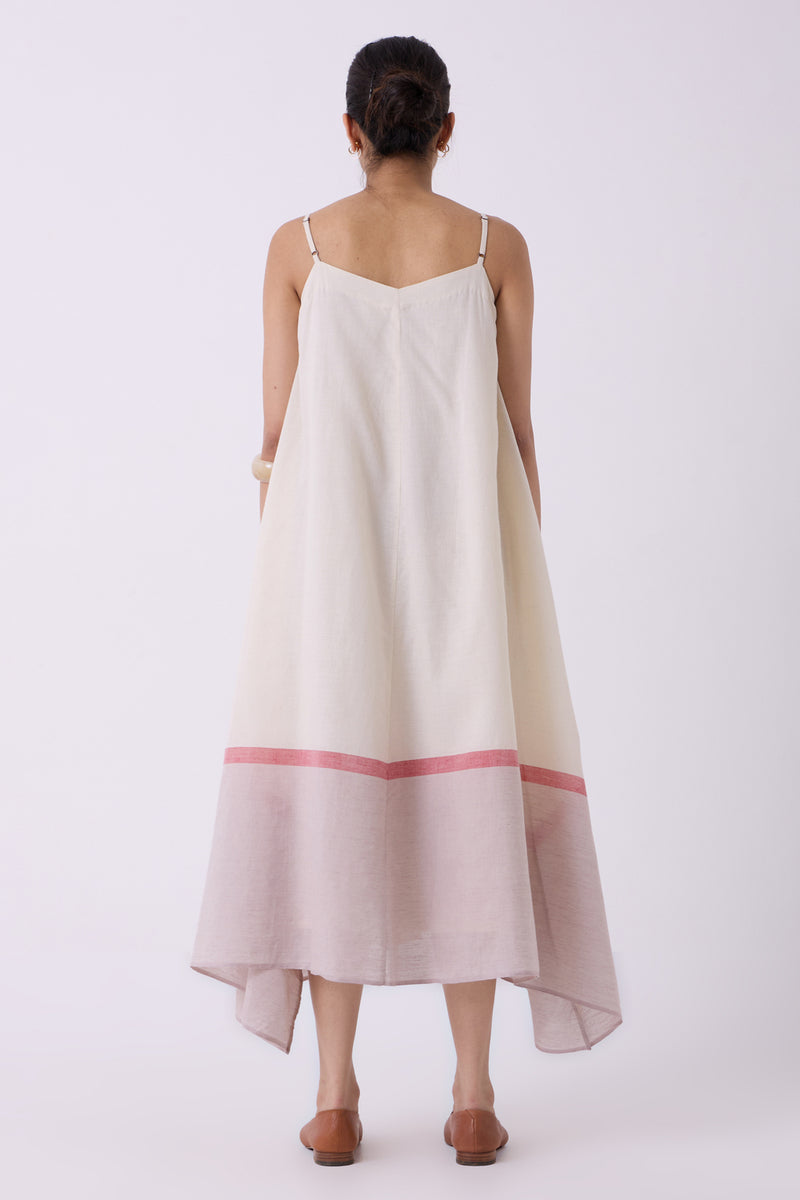 Jane Ecru Colourblocked Handwoven Dress handwoven cotton dress by The Summer House in off white for women Worldwide