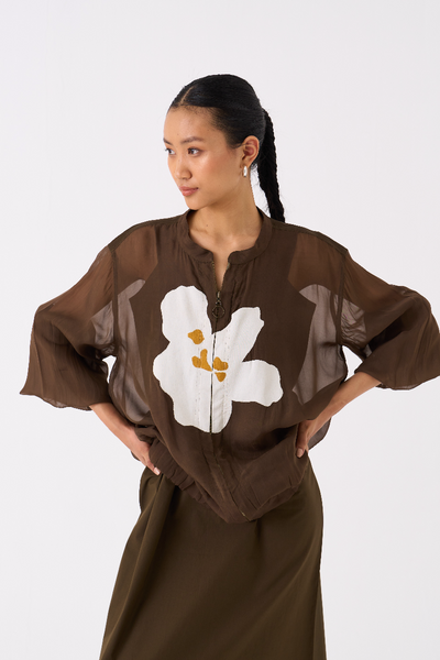 FLORAL APPLIQUE BOMBER JACKET-DARK OLIVE