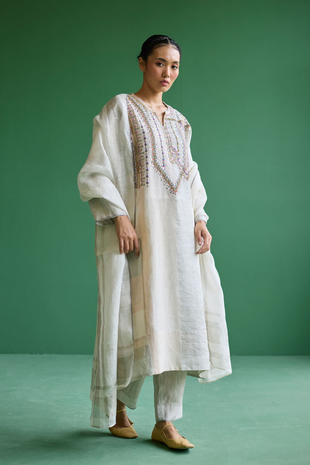 Rida Hand-Embroidered Kurta Set
 - Ivory