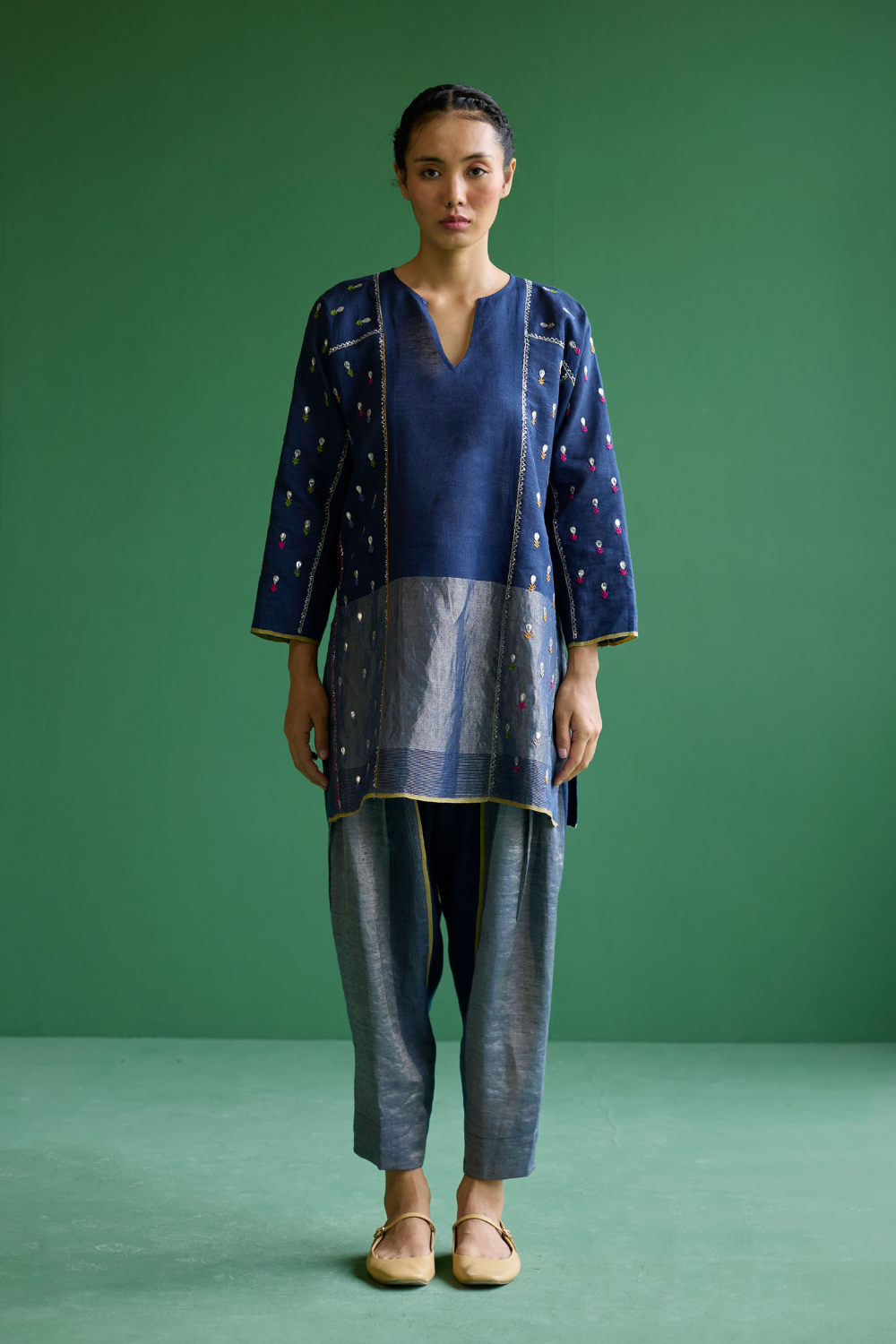 Ennya Hand-Embroidered Kurta Set
 - Navy