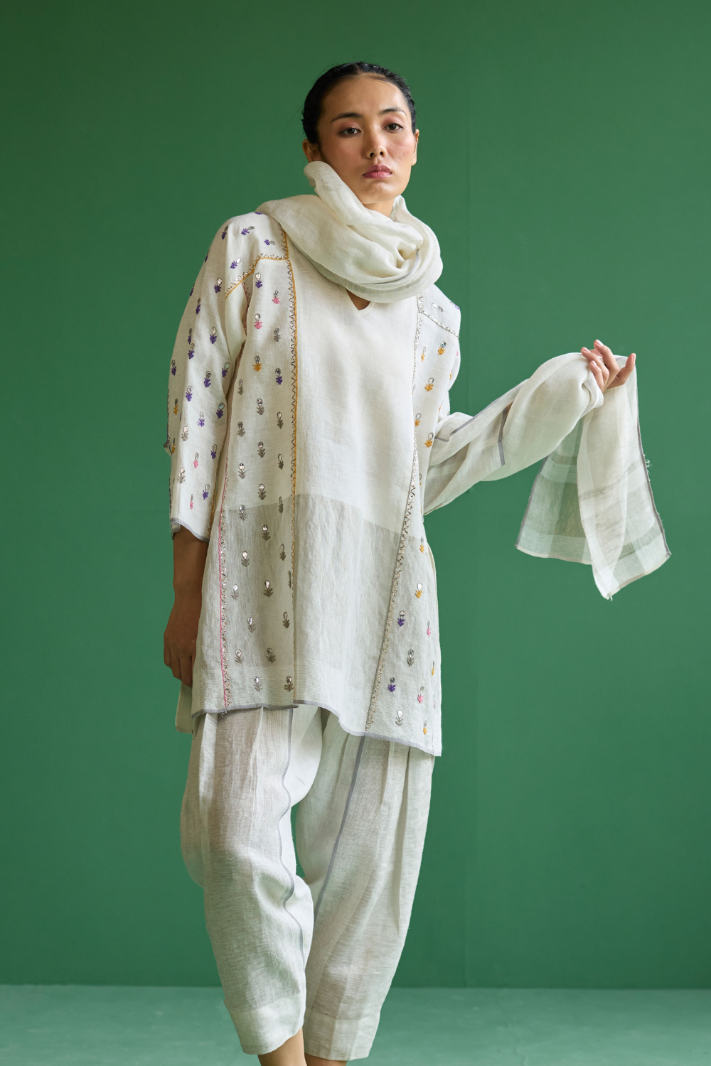 Ennya Hand-Embroidered Kurta Set
 - Ivory