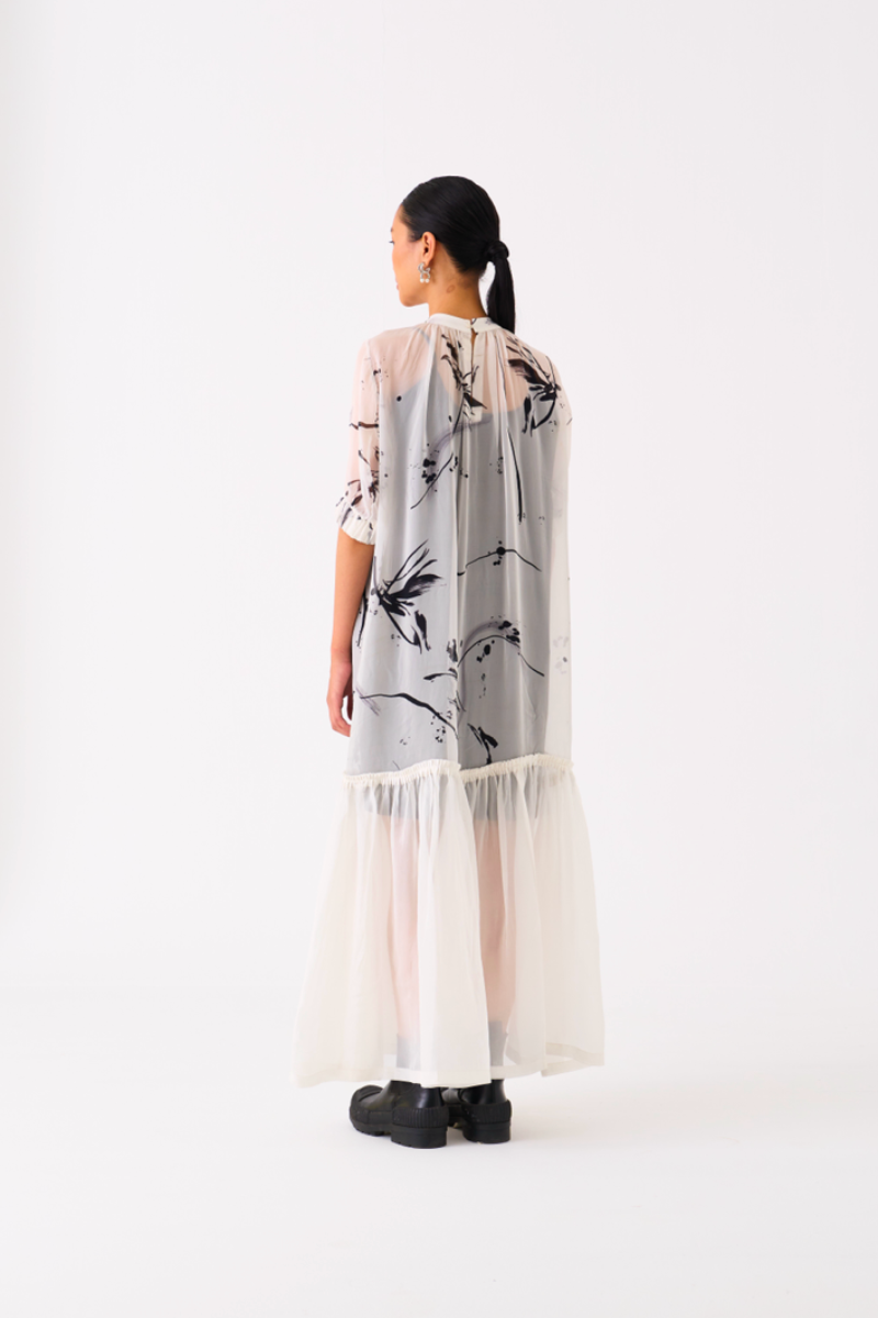 SHEER BOTTOM FRILL DRESS
-BLACK/WHITE organza by THREE in black color for women Worldwide