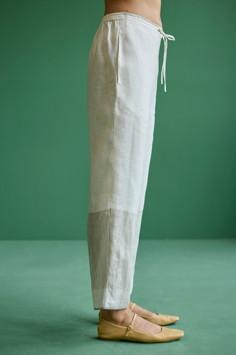 June Metallic Linen Pant - Ivory linen by Manan in ivory color for women Worldwide