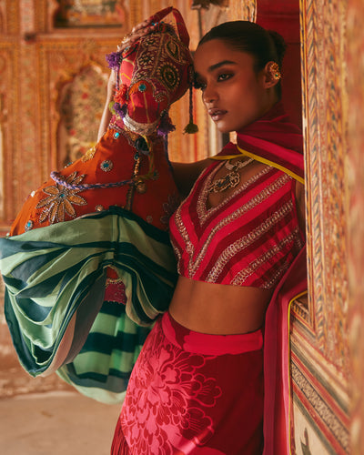 Khel Pink And Red Printed Lehenga