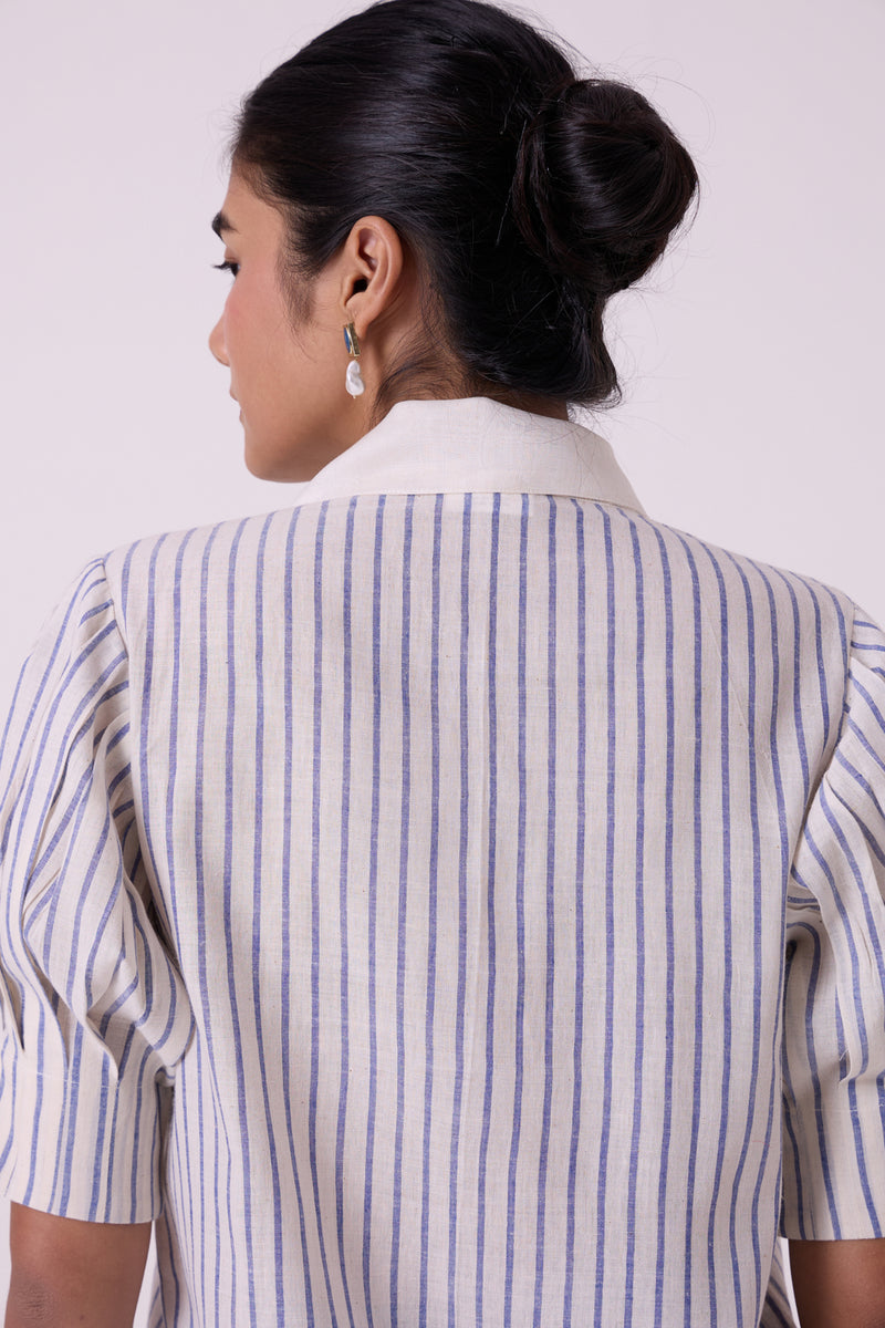 Kumo Striped Embroidered Handwoven Top handwoven cotton top/shirt by The Summer House in off white for women Worldwide