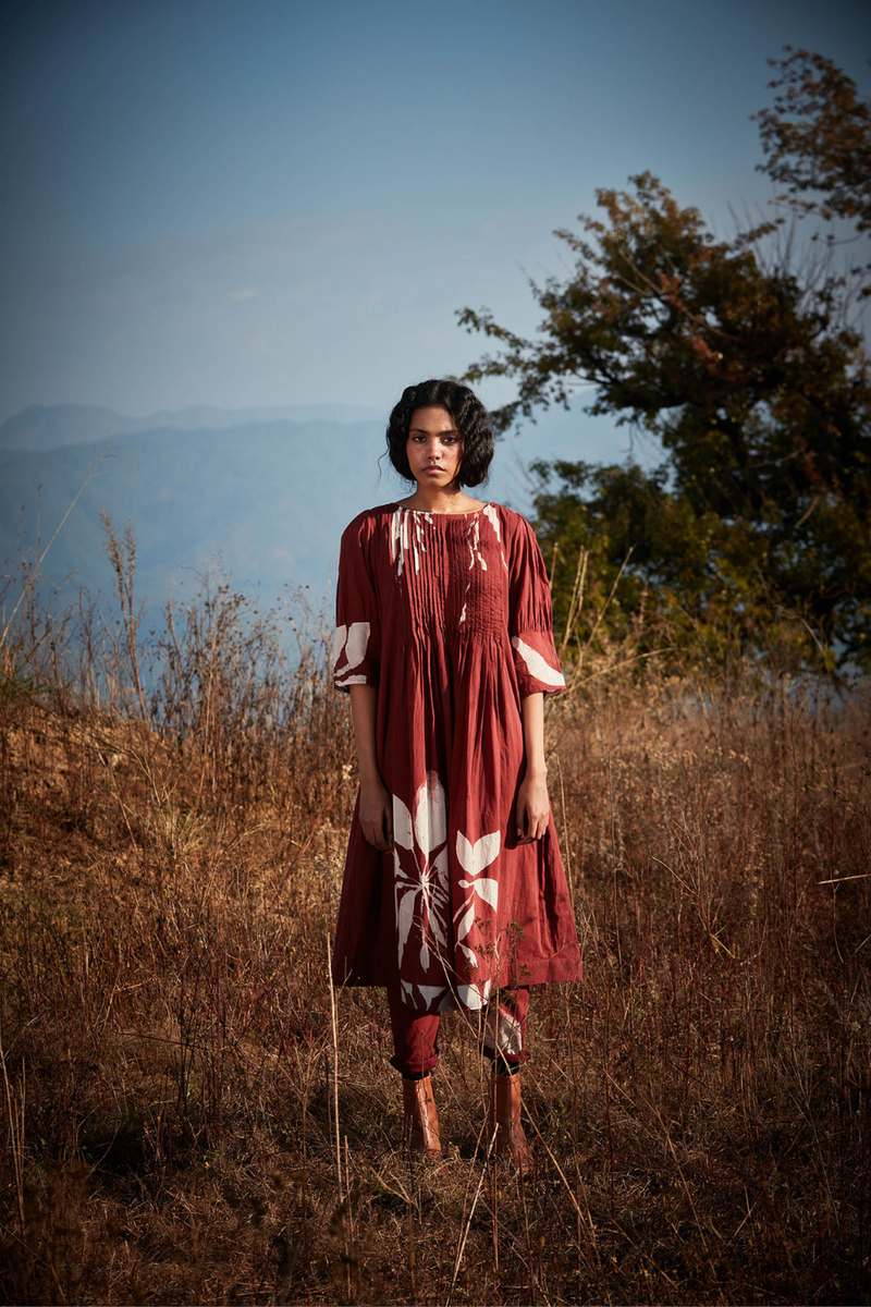 Brick Floral Co-ord set cotton by Khara Kapas in rust for women Worldwide