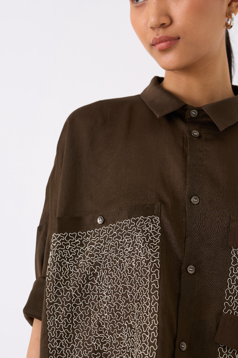 PATCH POCKET SHIRT CO-ORD
(SET OF 2)-DARK OLIVE poplin by THREE in olive color for women Worldwide