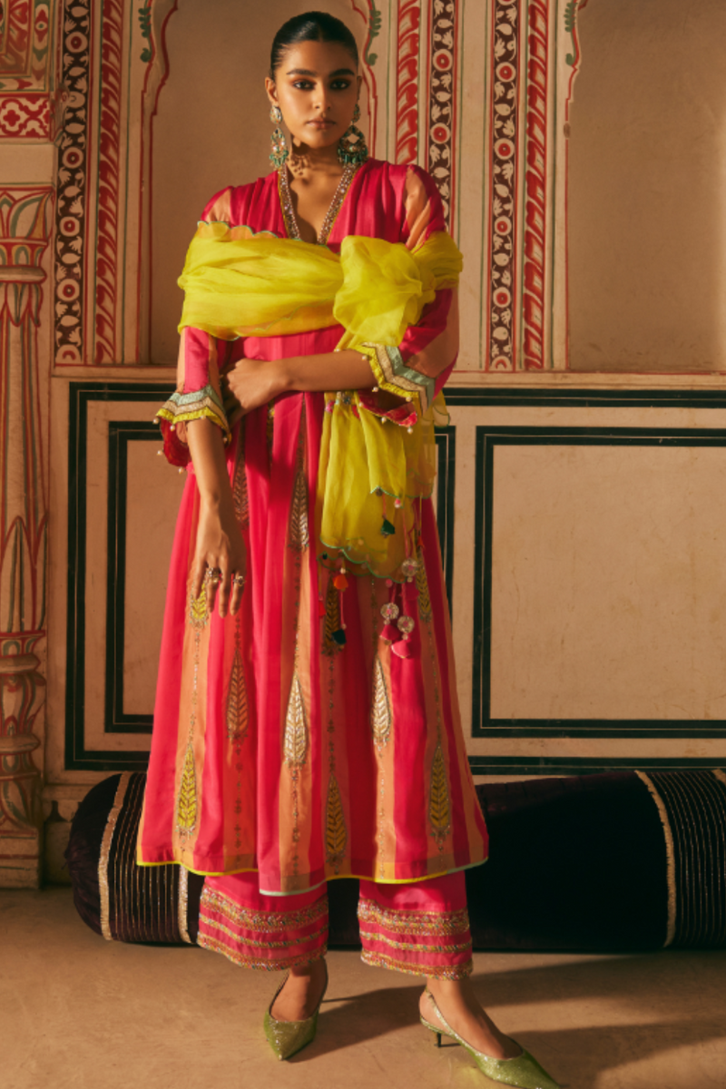 Khel Pink And Nude Pintuck Kurta Set mul by Rajiramniq in multi color for women Worldwide