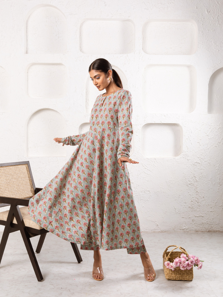 Grey Pansy Kurta Set Kurta Sets by Marche for women Worldwide