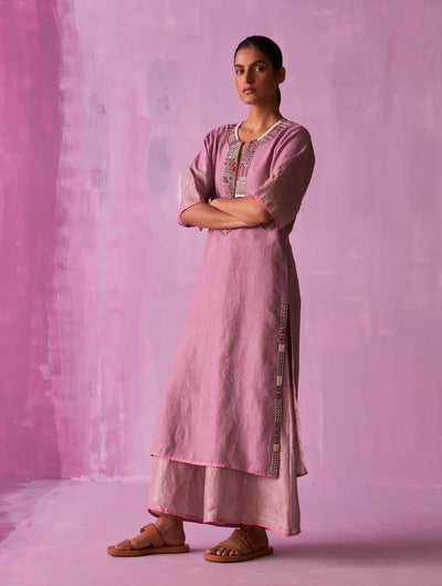 Mato Hand-Embroidered Kurta Set - Lavender