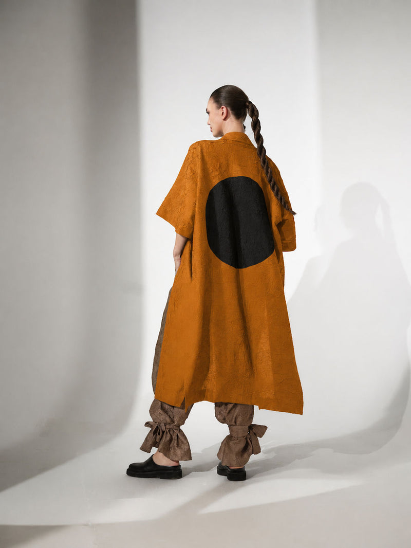 Grain Overlay-Ochre + Black crushed silk jacktes and overlays by Stoique in ochre, black for women Worldwide
