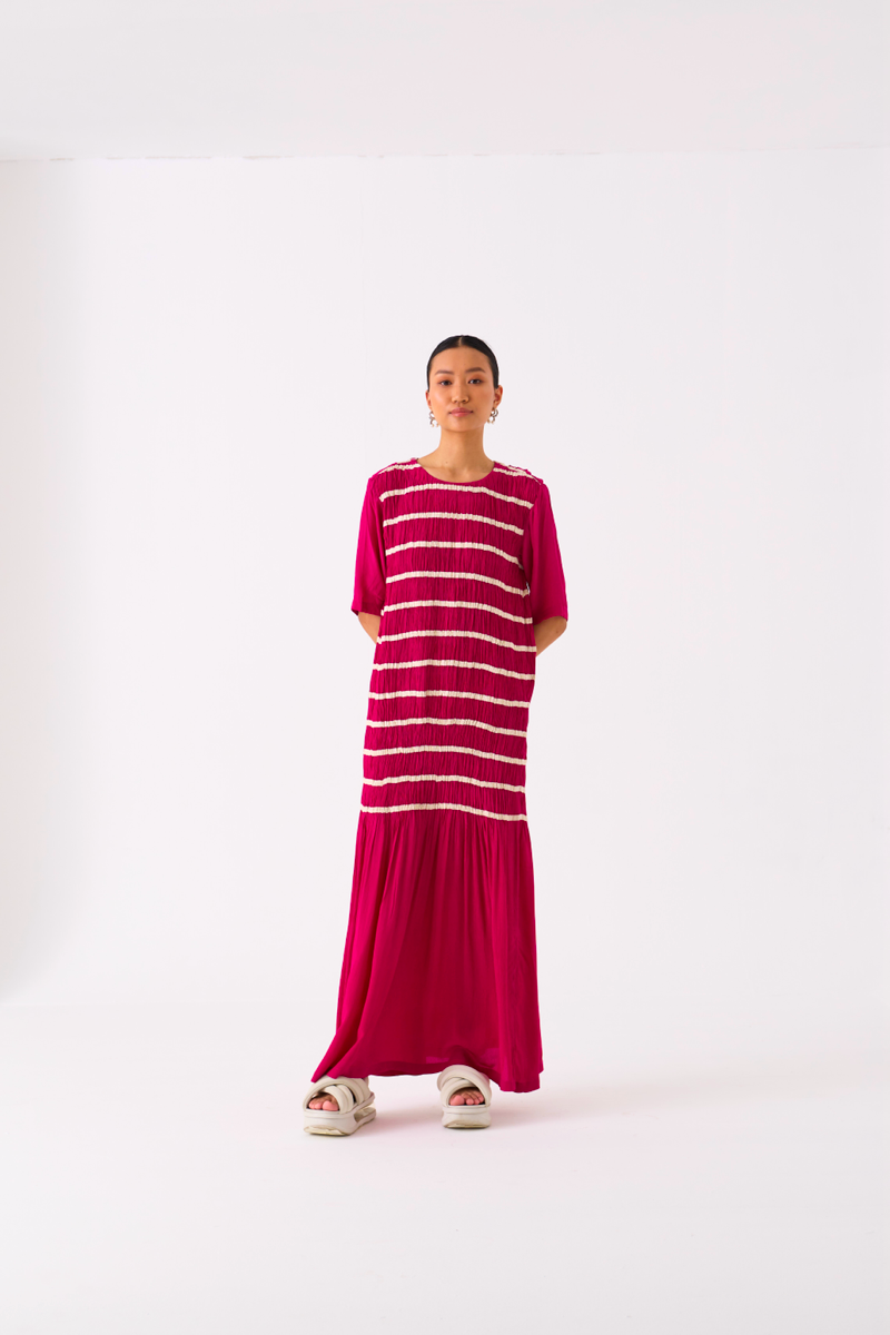 SHIRRING DRESS-FUSCHIA by THREE for women Worldwide